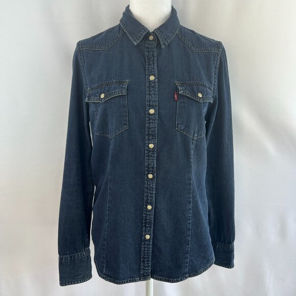 Levi’s Western Denim Women Shirt Indigo Navy Blue — Medium M - Picture 2 of 11